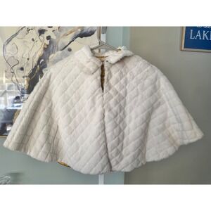 Genuine Kids OshKosh Girls Faux Fur Capelet Jacket Cream Quilted Gold Lining 5T